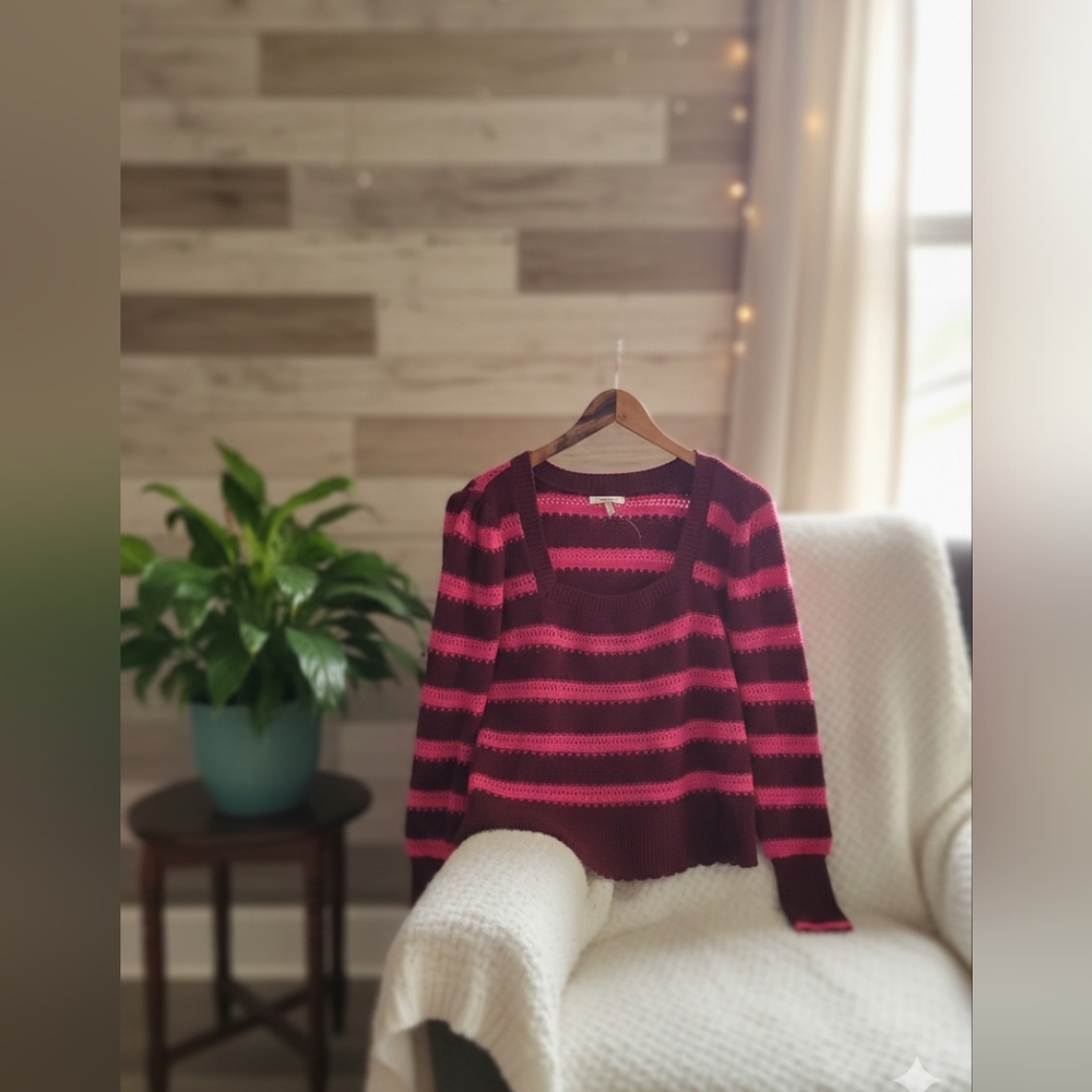 Maurices Burgundy and Pink Striped Sweater